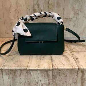 Dark green Zara handbag / purse w/ scarf & strap